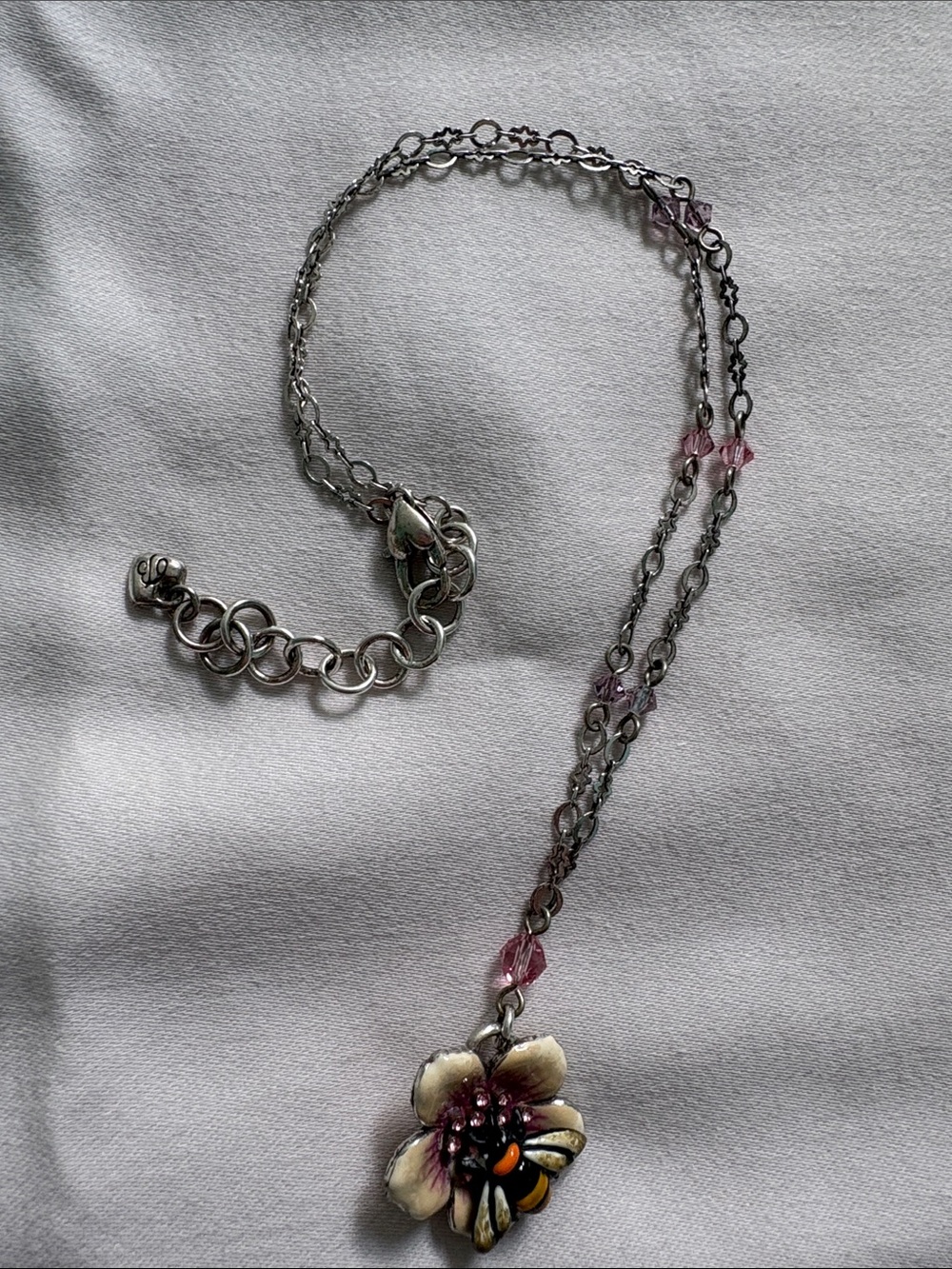 Brighton Silver Floral Pendant Necklace with Pink and Yellow Accents